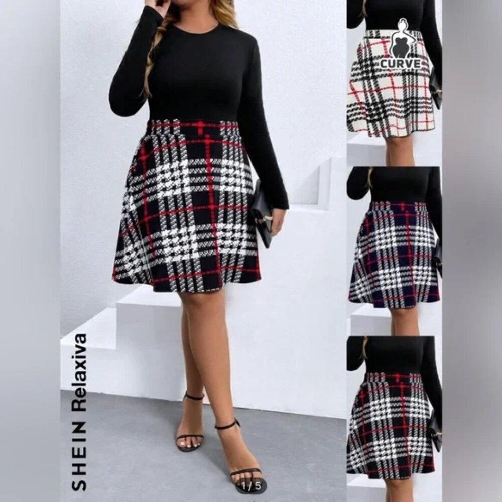 Shein Plaid print Aline ‘skater’ type skirt